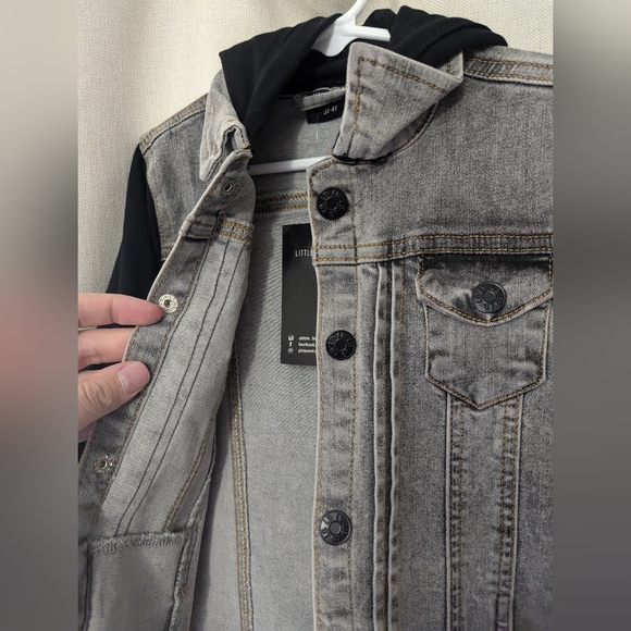 BNWT Little Bipsy Hooded Grey & Black Denim + Knit Jacket size 3T-4T - Picture 3 of 8